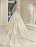 Simple Appliqued Wedding Dress Elegant Tulle Bridal Gown Long Sleeve